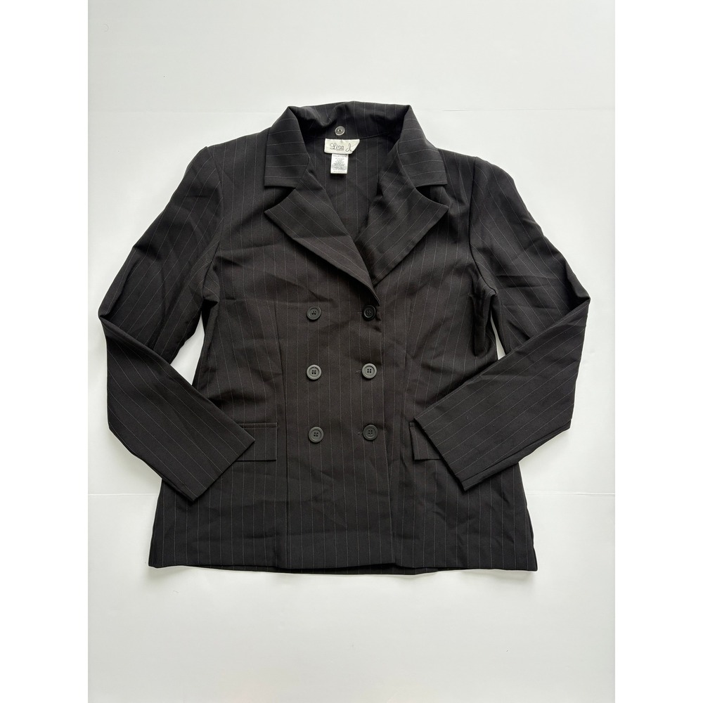 Lisa J Vintage Black Pinstripe Double Breasted Blazer Jacket Size 13/14
